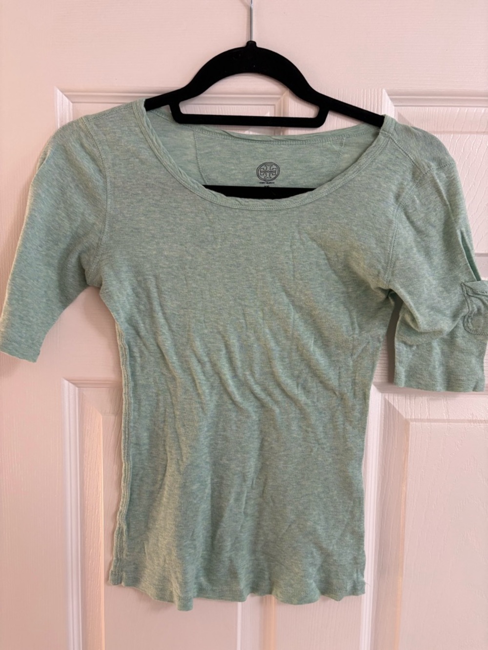 Tory Burch 3/4 length sleeve shirt green sleeve pocket women's size XS